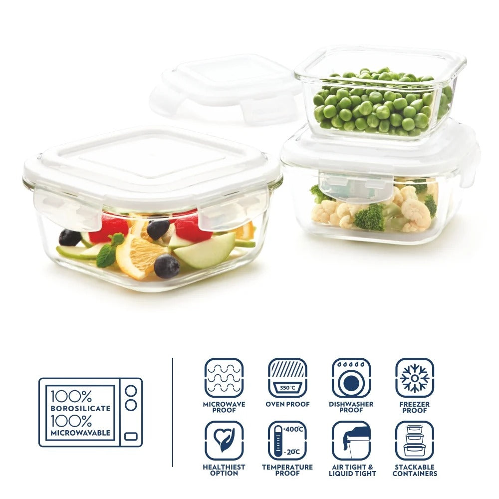 Square Glass Container Set of 3 (320 ml + 520 ml + 800 ml)