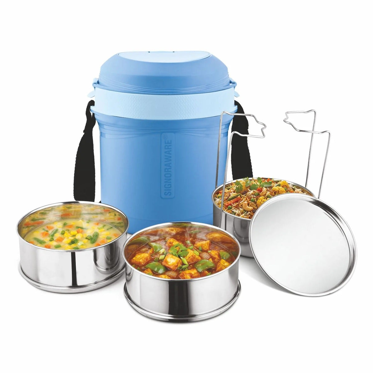 E-Hot Electric Lunch Box 3 Tier Light Blue