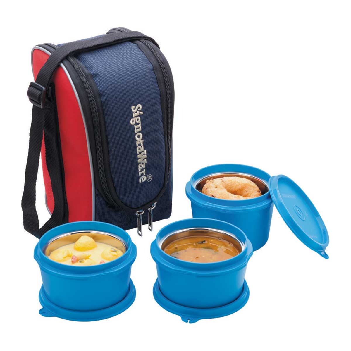 3 Tier Steel Lunch Box Blue