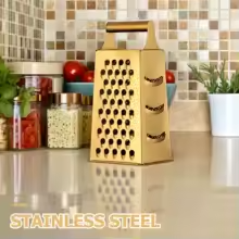 Golden 4-Sided Rectangular Stainless Steel Kitchen Grater & Zester with Handle—Versatile Food Shredder for Cheese, Potatoes, Vegetables, and More
