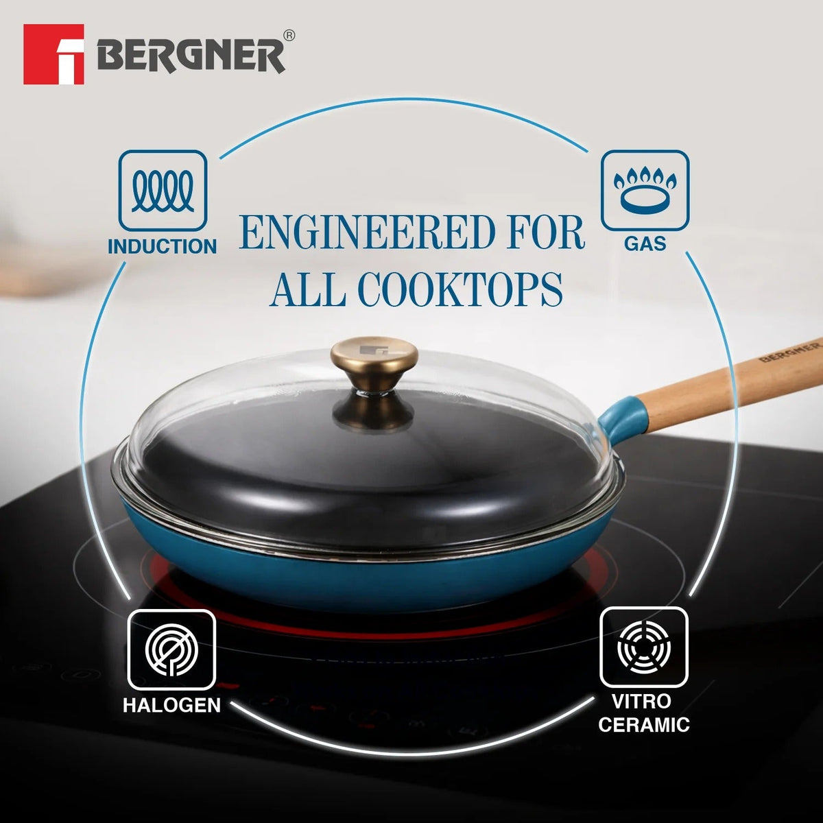 Cast Iron 28 cm Fry Pan with Lid Induction Blue