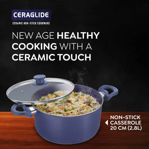 Ceramic Non-Stick Aluminium Casserole 20 cm 2.8L with Glass Lid