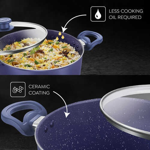 Ceramic Non-Stick Aluminium Casserole 20 cm 2.8L with Glass Lid
