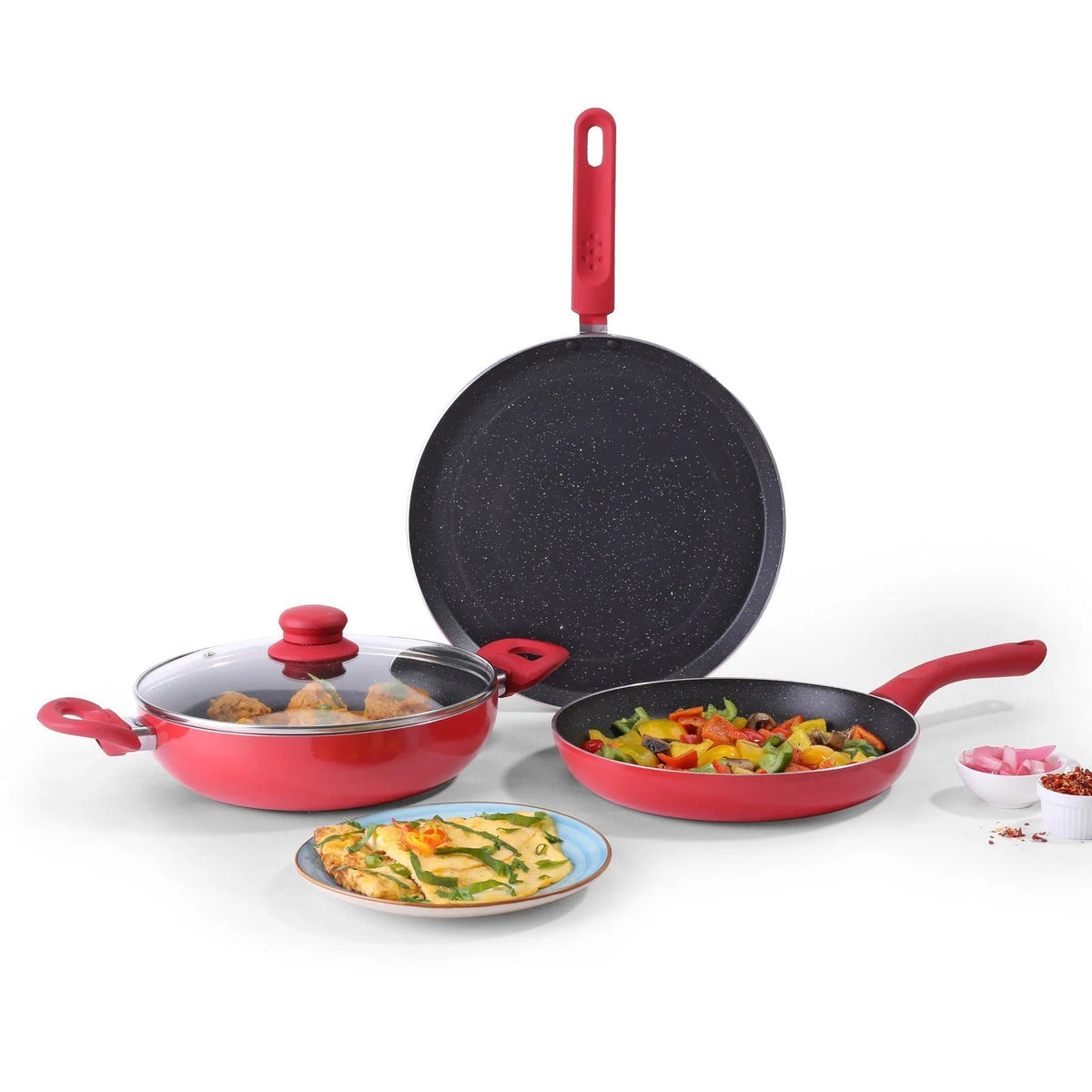 Non-Stick 4 Pcs Cookware Set Red/Black