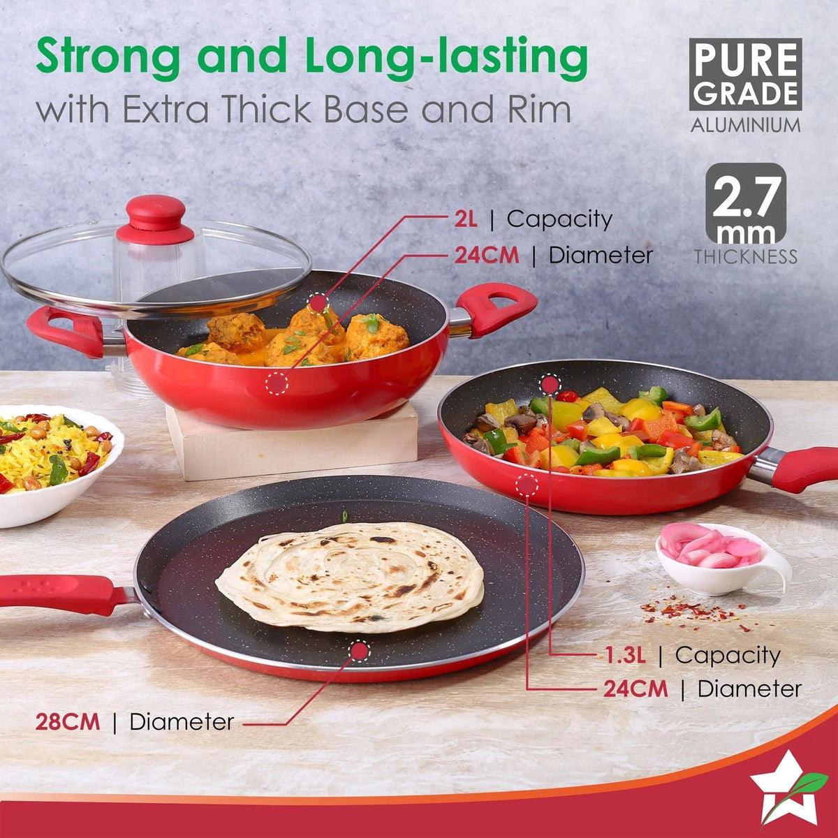 Non-Stick 4 Pcs Cookware Set Red/Black