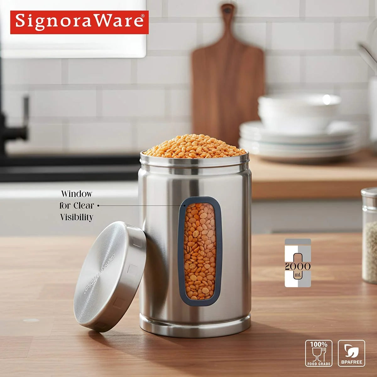 Steel Container Deluxe Window Round 2000 ml