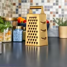 Golden 4-Sided Rectangular Stainless Steel Kitchen Grater & Zester with Handle—Versatile Food Shredder for Cheese, Potatoes, Vegetables, and More