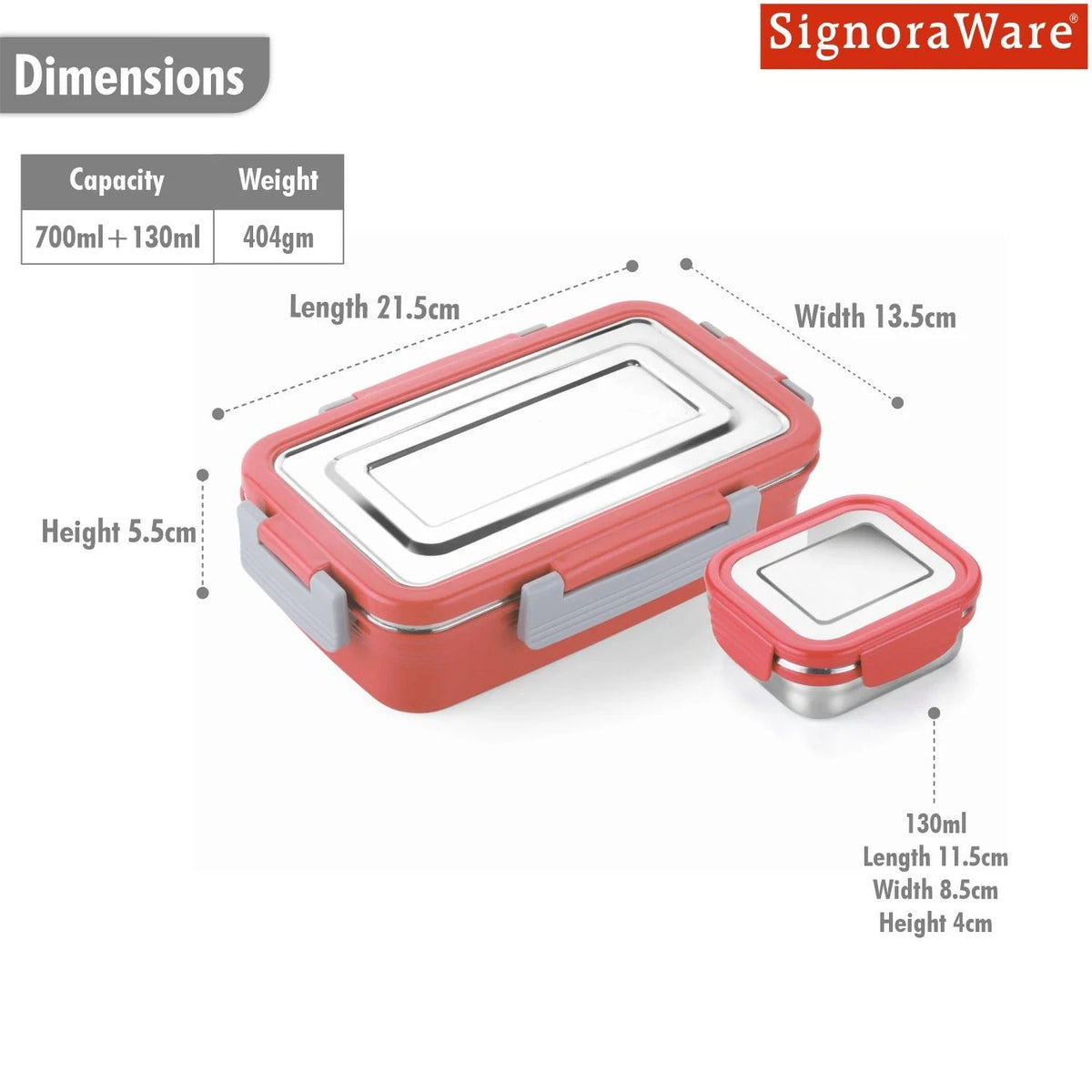 Smiley Steel Lunch Box (700 ml + 130 ml)