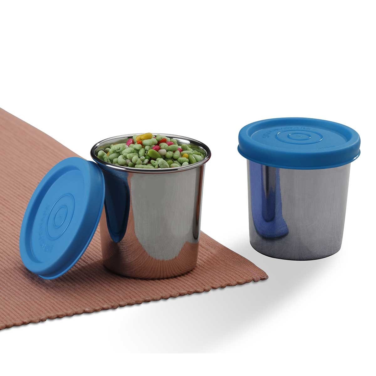 Round Medium Steel Container 100 ml Set of 2 Blue
