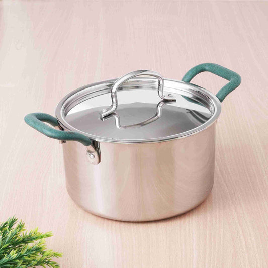 Tri-Ply Stainless Steel Stockpot Casserole Biryani Pot with Steel Lid