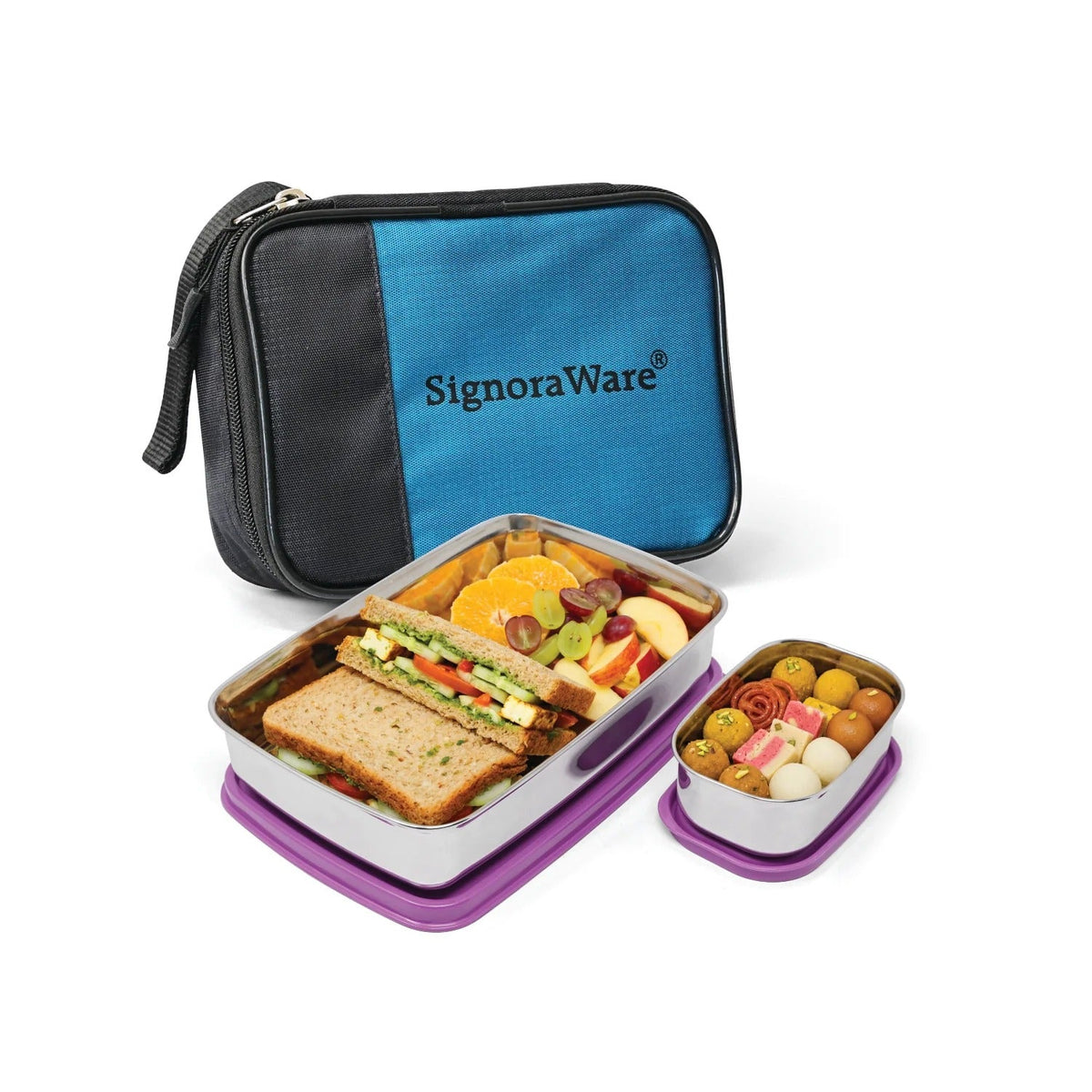 Compact Steel Big Lunch Box with Bag MAGENTA