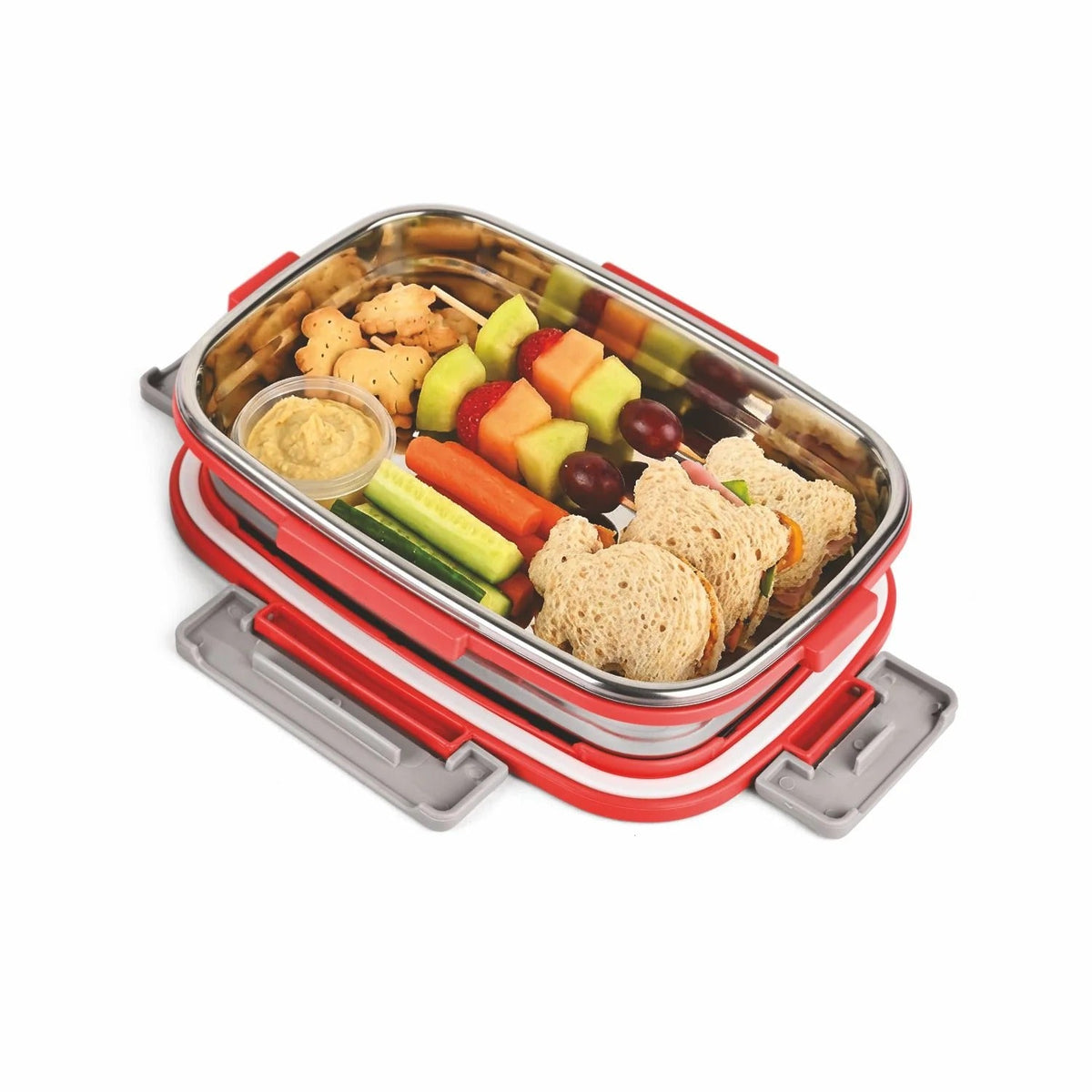Steel Rectangular Container 900 ml with Steel Lid Red