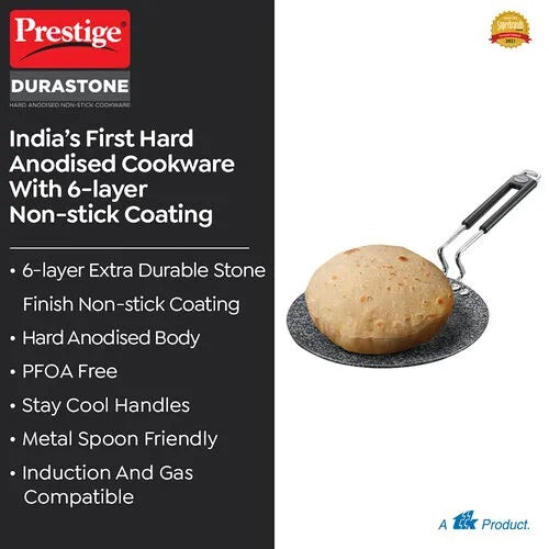 Hard Anodised 6 Layer Non Stick Concave Tawa (Black)