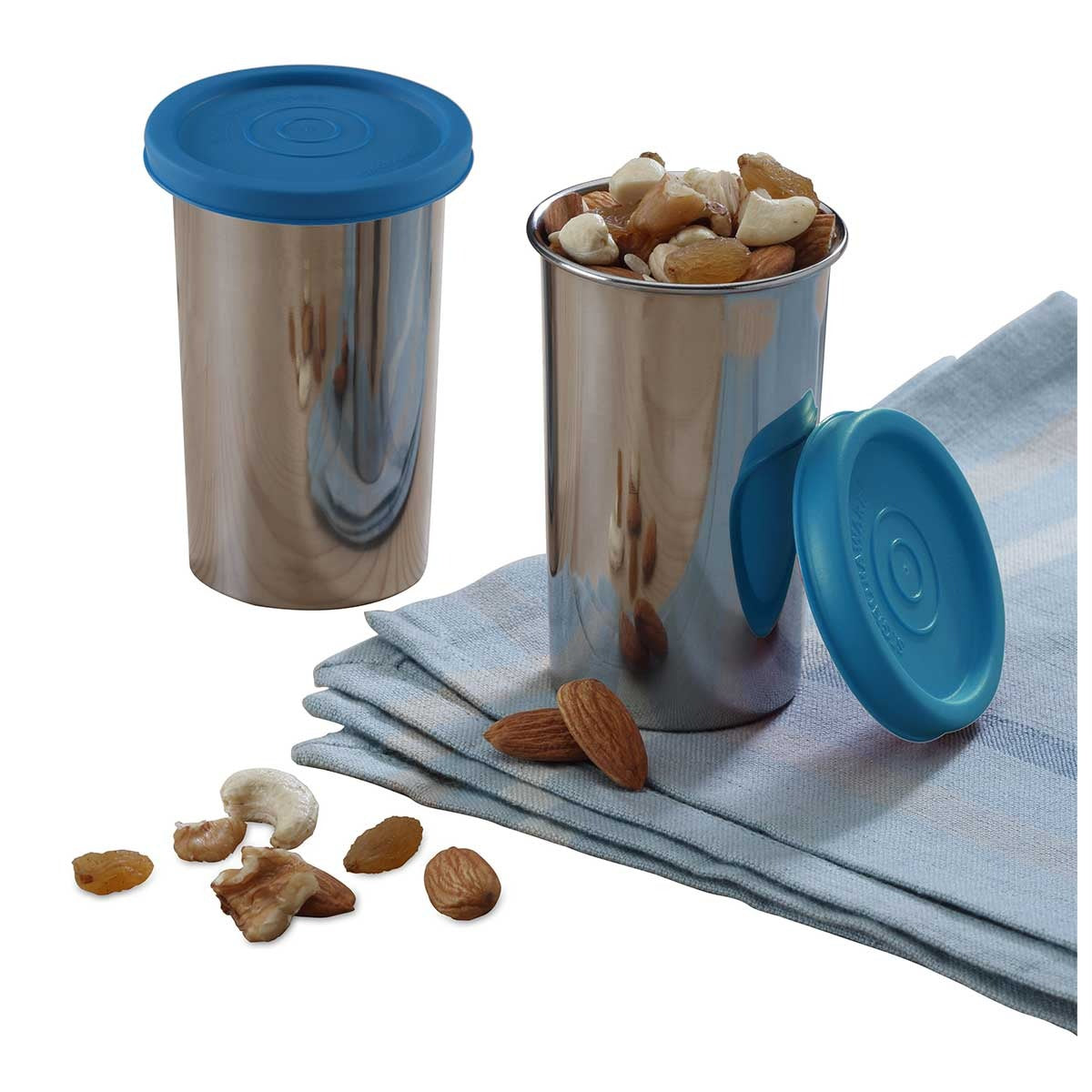 Round Big Steel Container 150 ml Set of 2 Blue