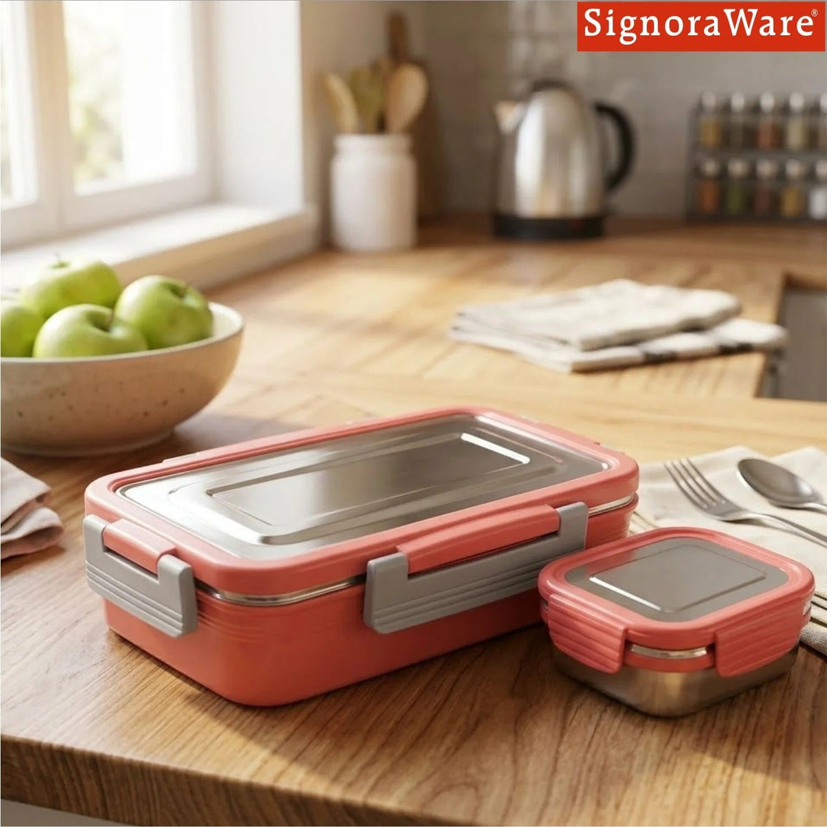 Smiley Steel Lunch Box (700 ml + 130 ml)