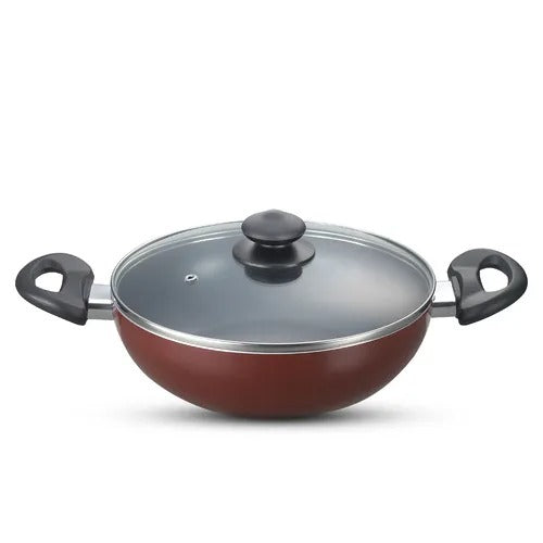 Aluminium Non Stick Essentials Kadai 24 cm 2.4L with Glass Lid