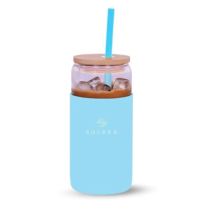Glass Tumbler with Bamboo Lid Blue Breeze