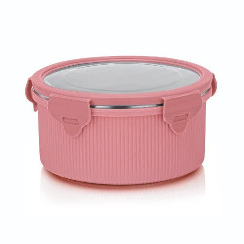 Microsafe Round Steel Container with Steel Lid 1050 ml Pink