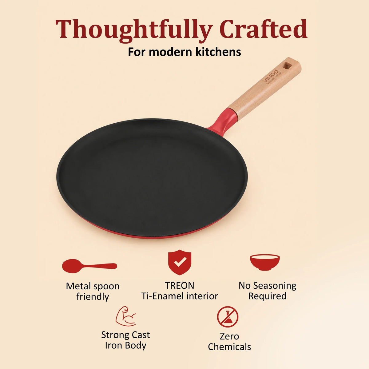 Vinod Cast Iron Freya Dosa Tawa Pre-Seasoned Induction Compatible