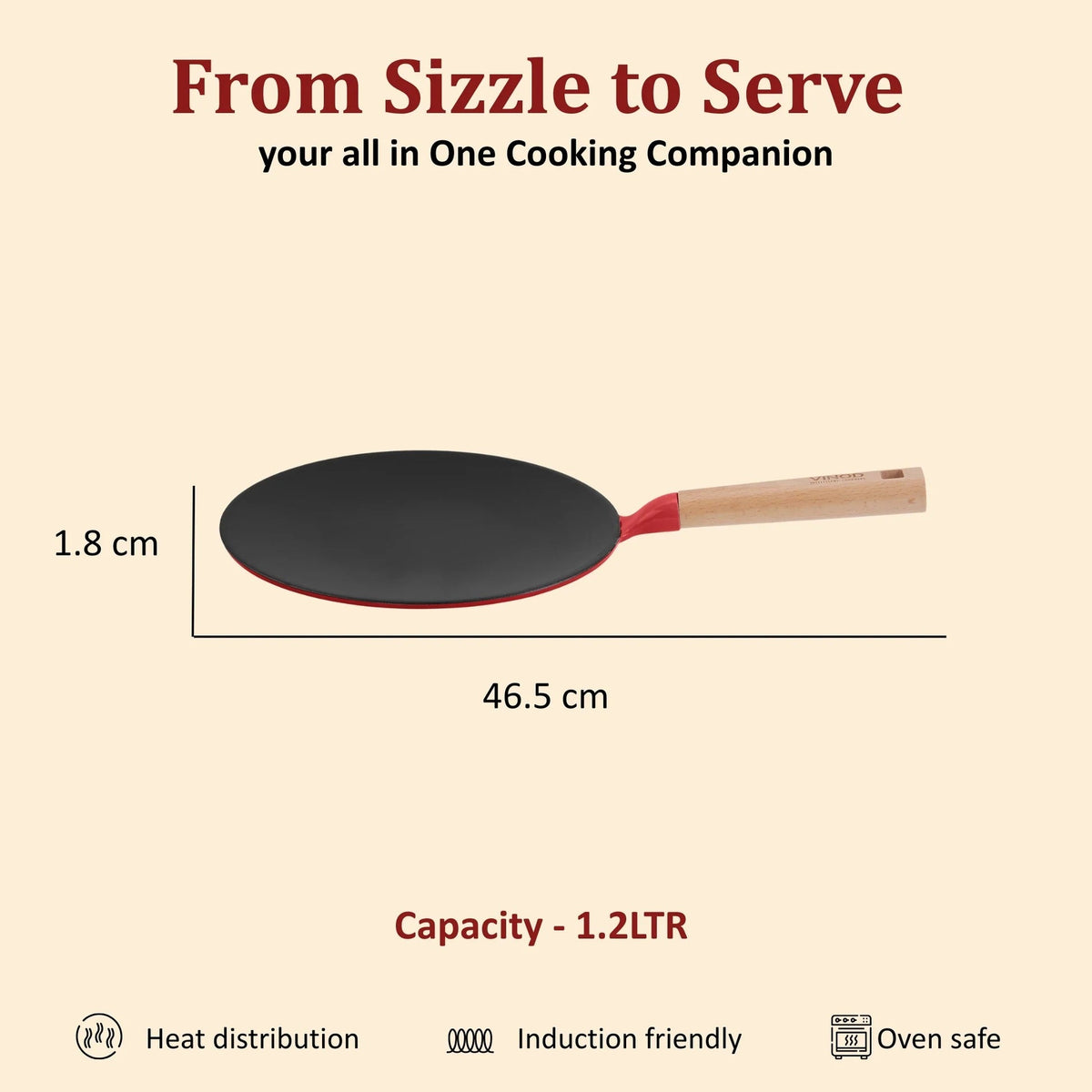 Cast Iron Freya Roti Tawa 26 cm Pre-Seasoned Induction Compatible