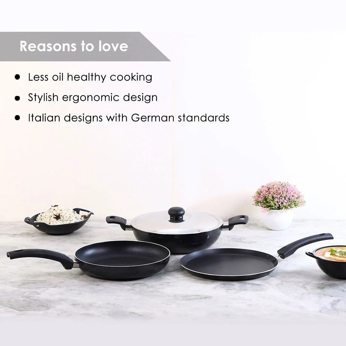 Wonderchef Platinum Plus 4 Piece Non Stick Cookware Set Black