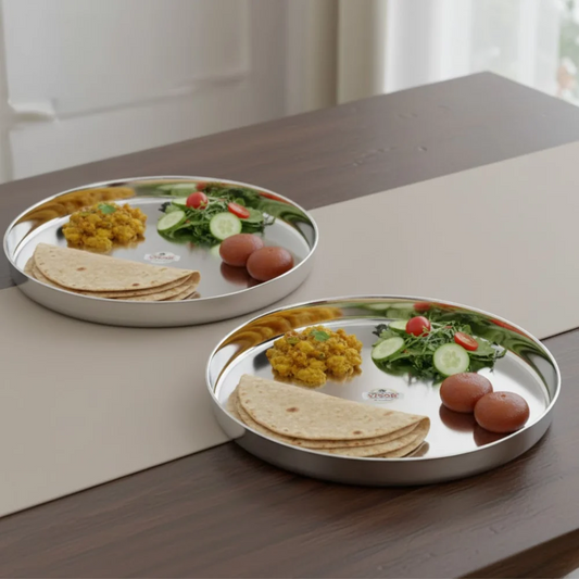 Stainless Steel Traditional Plate Bhojan Thali Set of 2 (28 cm)