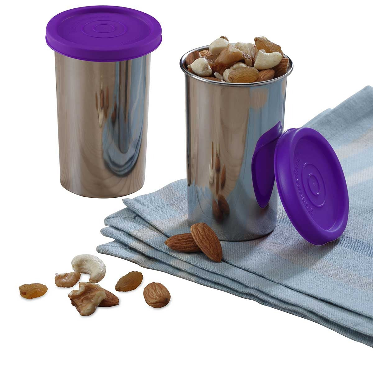 Round Big Steel Container 150 ml Set of 2 Violet