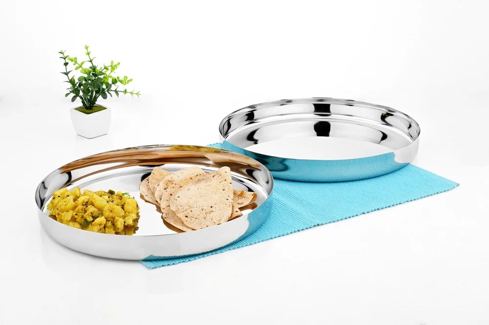 Stainless Steel Traditional Plate Bhojan Thali Set of 2 (28 cm)