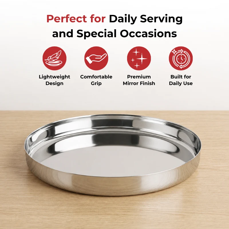 Stainless Steel Traditional Plate Bhojan Thali Set of 2 (28 cm)