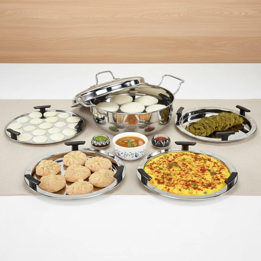 Stainless Steel Induction Bottom Multi Kadhai with 5 Plates