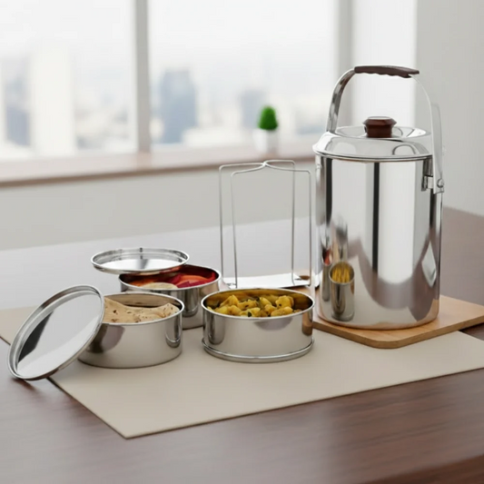 Stainless Steel Deluxe Hot Tiffin 3 Compartment