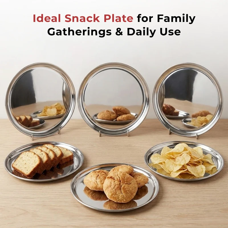 Stainless Steel Bangla Bogi Dinner Plate Set of 6 Pieces 21 cm