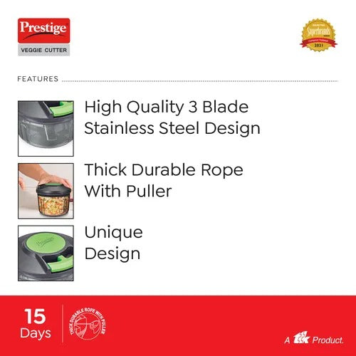 Prestige PVC 8.0 Veggie Cutter with 3 Stainless Steel Blades Jumbo Bowl Black