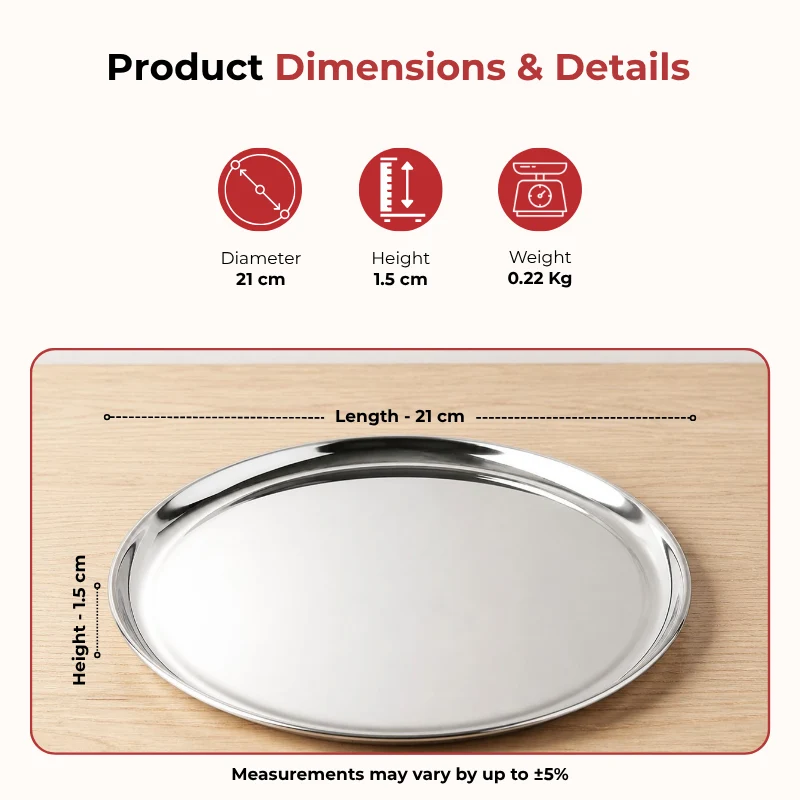 Stainless Steel Bangla Bogi Dinner Plate Set of 6 Pieces 21 cm