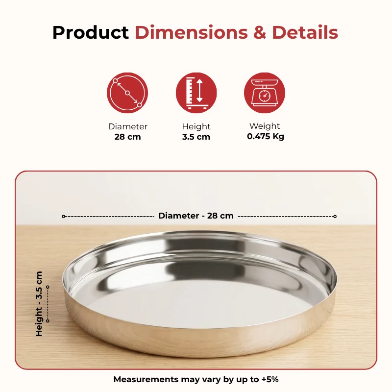 Stainless Steel Traditional Plate Bhojan Thali Set of 2 (28 cm)