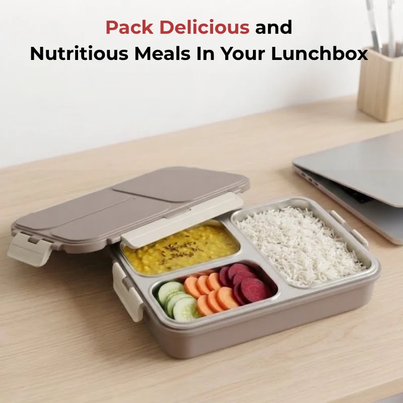 Stainless Steel Go Tiffin 3 Compartment Grey
