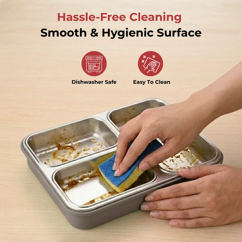 Stainless Steel Go Tiffin 3 Compartment Grey
