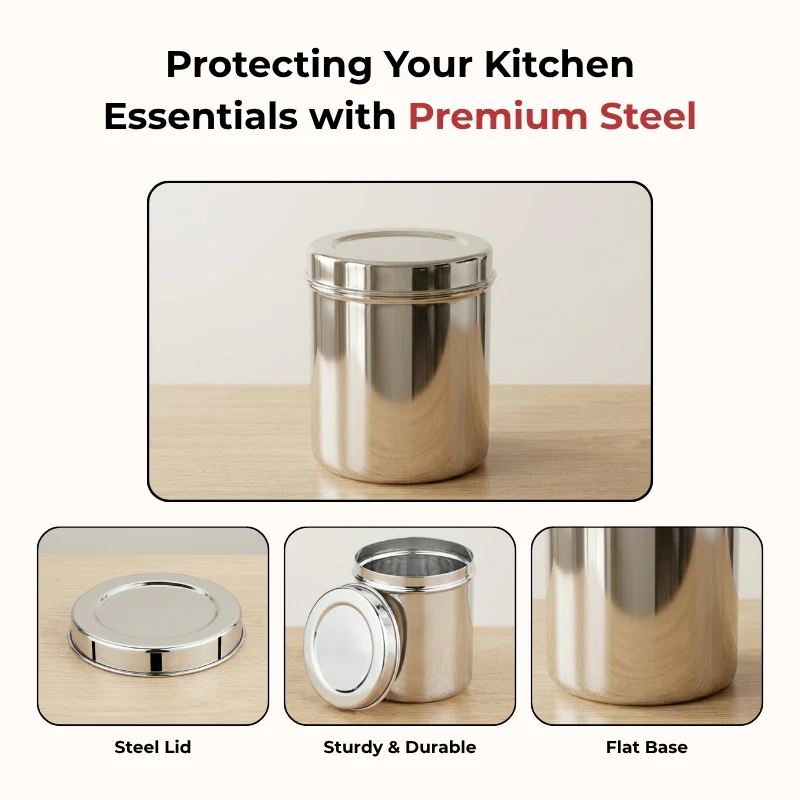 Stainless Steel Deep Dabba Set of 3 Pieces (350 ml, 500 ml, 750 ml)