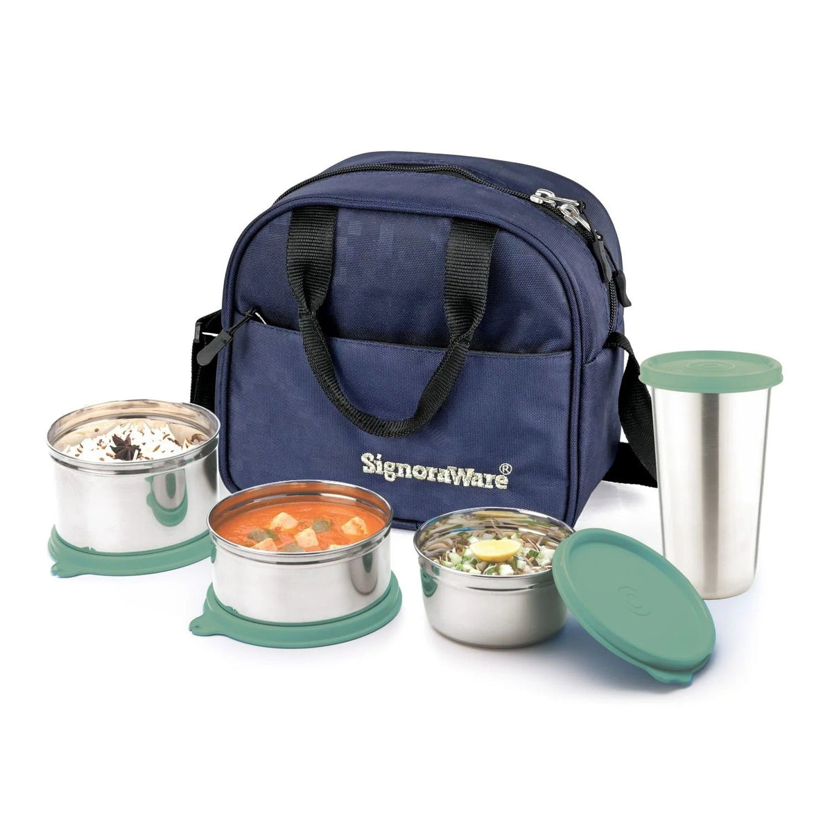 Stylish Steel Lunch Box with Steel Tumbler Egreen