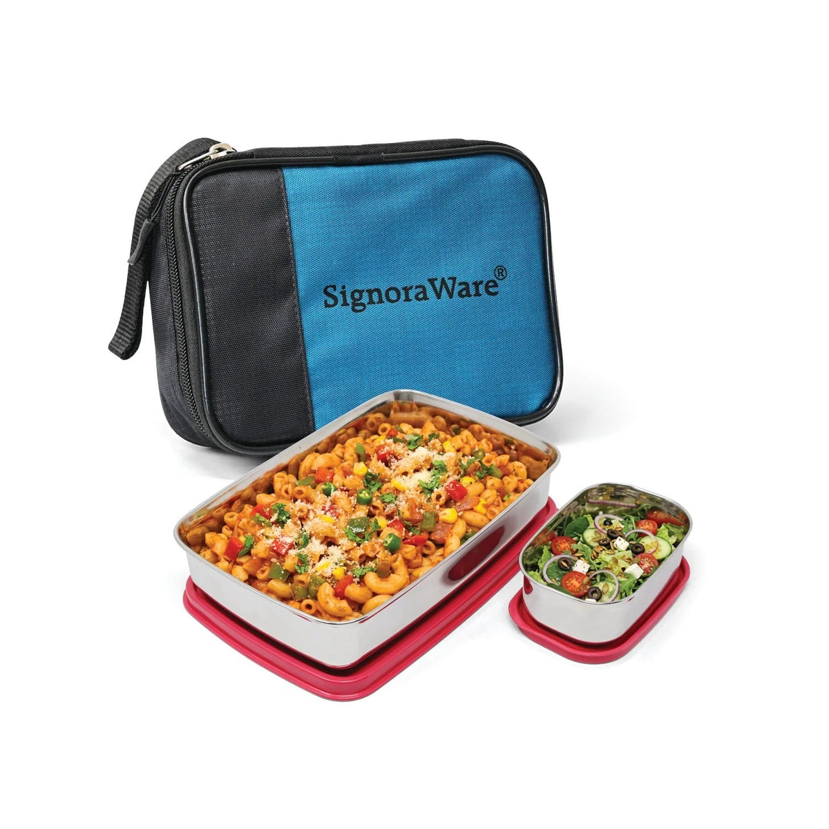 Compact Steel Big Lunch Box with Bag Red
