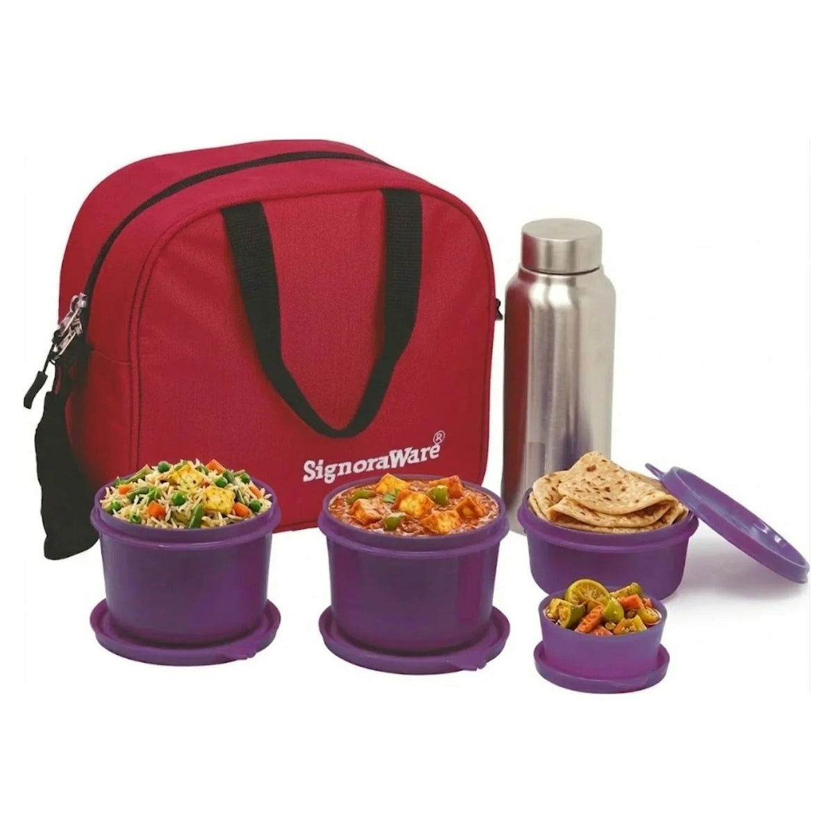 MS Steel Lunch Box with Bottle Violet