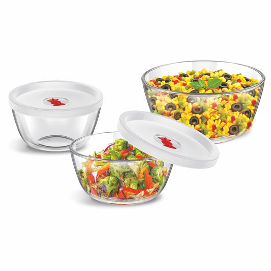 Borosilicate Glass Mixing Bowl Combo Set of 3 with Lid (1500 ml + 1000 ml + 500 ml)