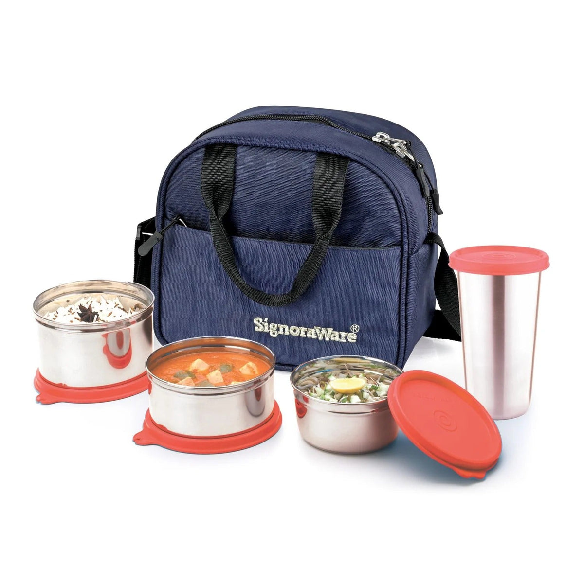 Stylish Steel Lunch Box with Steel Tumbler Red