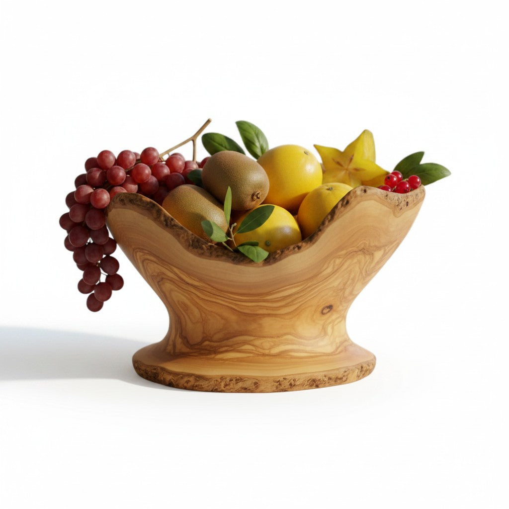 Handcrafted Olive Wood Pedestal Fruit Bowl 45×25×25 cm