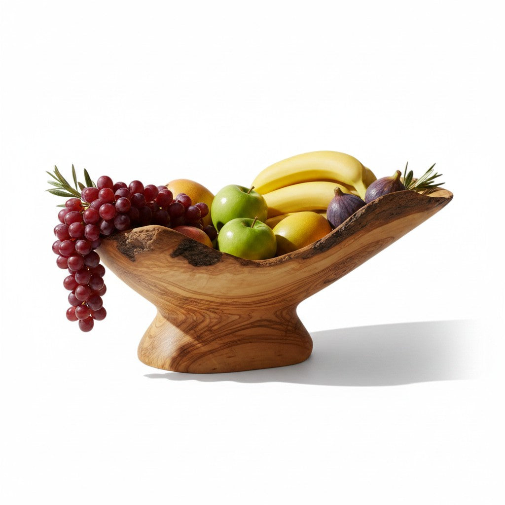 Handcrafted Olive Wood Pedestal Fruit Bowl 45×25×25 cm