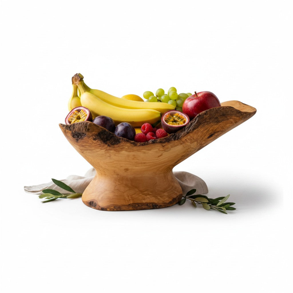 Handcrafted Olive Wood Pedestal Fruit Bowl 45×25×25 cm