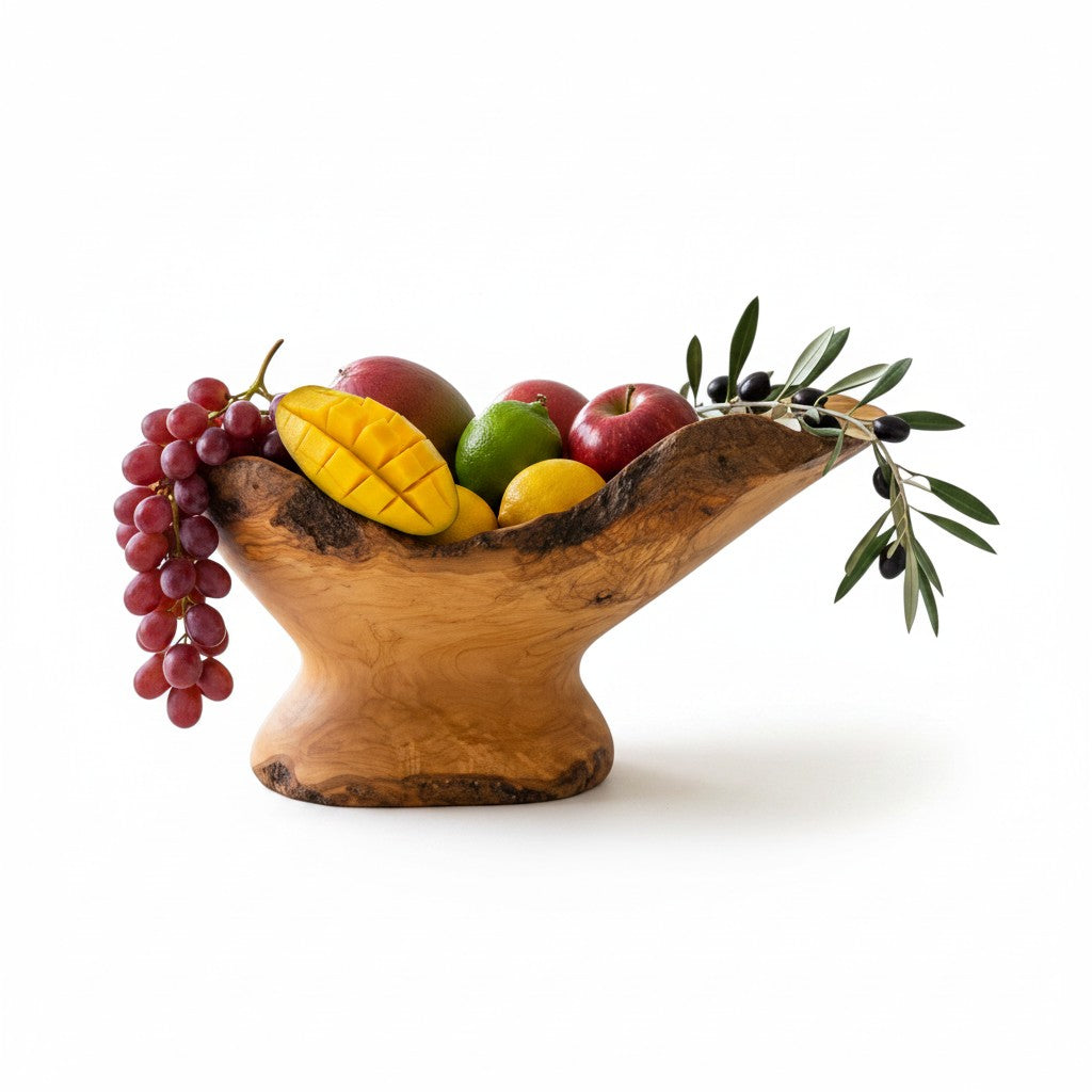 Handcrafted Olive Wood Pedestal Fruit Bowl 45×25×25 cm
