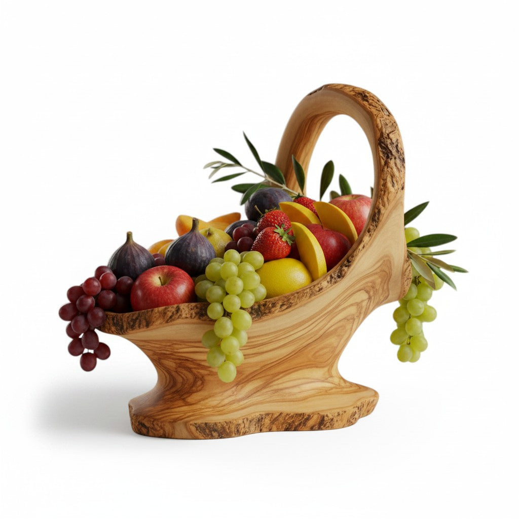 Handcrafted Olive Wood Pedestal Fruit Bowl, 36×20×35 cm