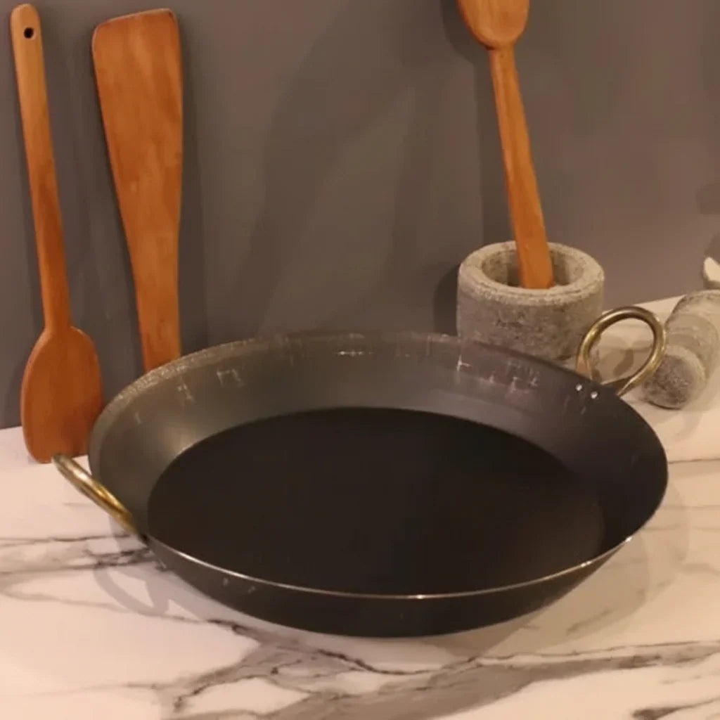 Iron Flat Bottom Paella Pan Large Induction Friendly