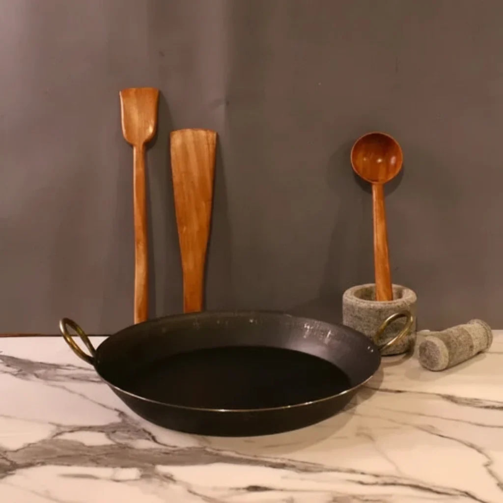 Iron Flat Bottom Paella Pan Large Induction Friendly